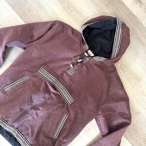 Virblatt Maroon Toggle Button Pullover Jacket Baja‎ Hoodie Nepal Made Men's Sz L